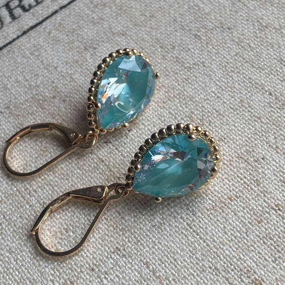 SOLID brass dangle crystal earrings - Picture 12 of 14